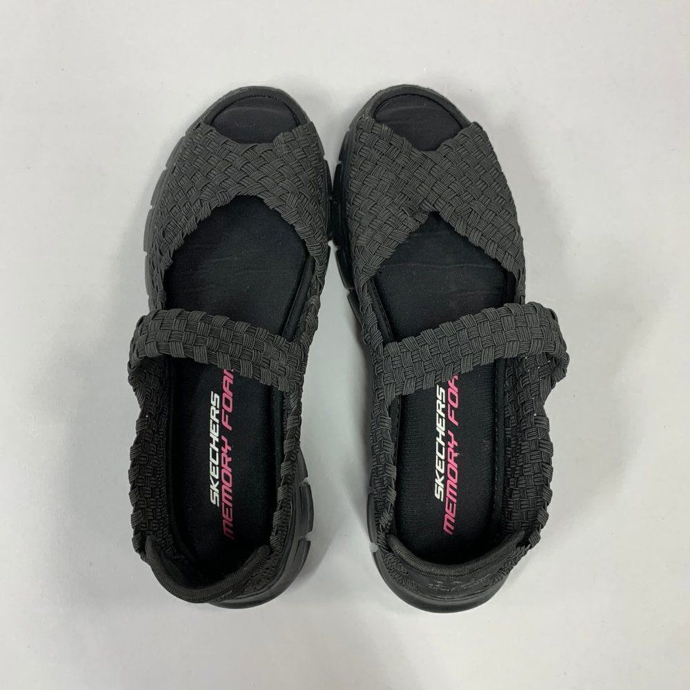 Skechers Open Toe Sandals Women's 6.5 Black Woven Slip On Peep Toe Shoes - Picture 8 of 11